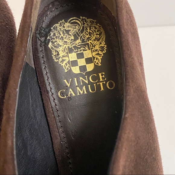 Vince Camuto Mac Brown Suede Peep Toe Bootie Heels - Picture 6 of 13